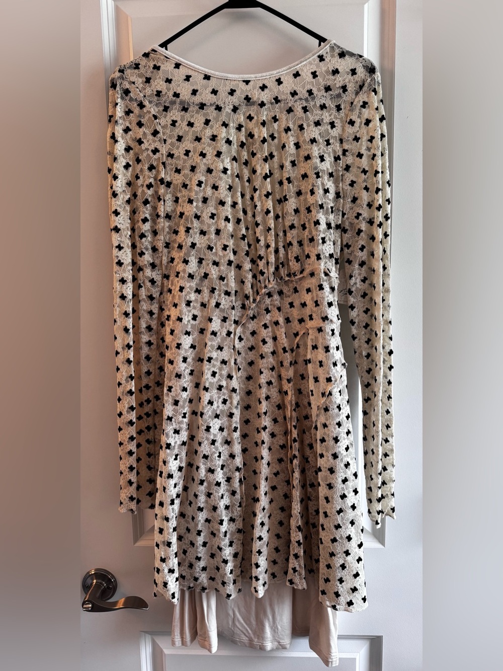Free People Cream Long Sleeve Backless Mini Dress with Black Heart Print